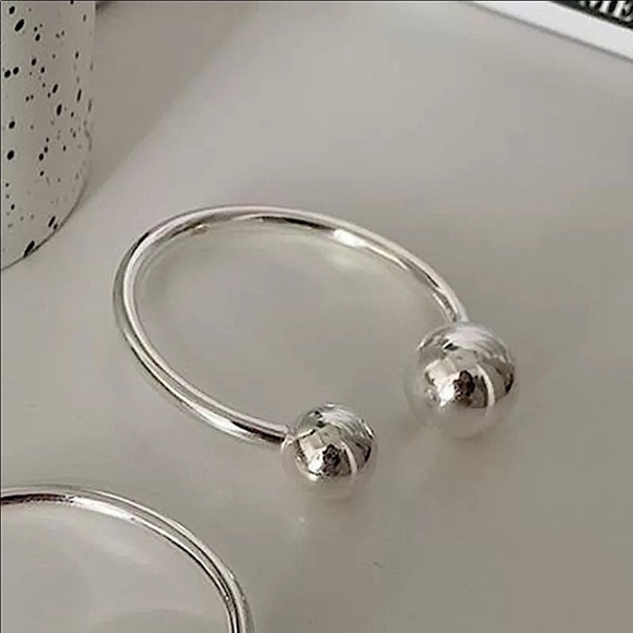 Sterling Silver Ball Drop Bangle Bracelet Ring Set - Picture 11 of 15